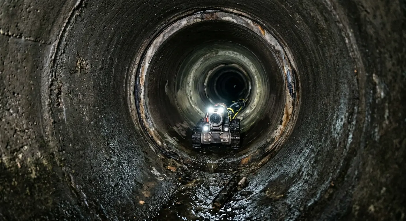 Robotic sewer camera inspecting pipe interior for Drain Snake Service in La Marque